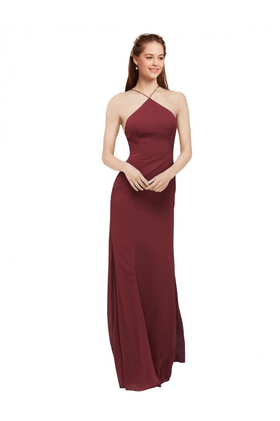 Discount High Halter Neck Long Chiffon Bridesmaid Dress with Low Scoop Back UK