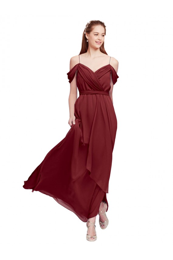 Discount Grecian Inspired Draped Off the Shoulder Long Chiffon Bridesmaid Dress UK