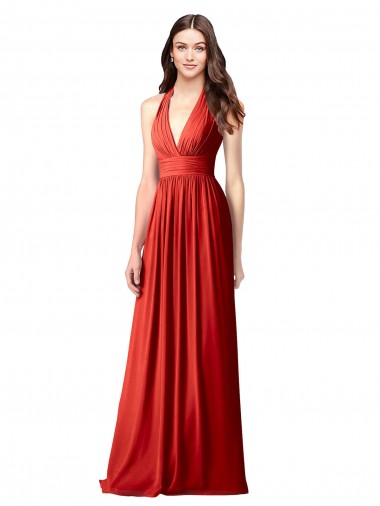Discount Halter V-Neck A-Line Chiffon Bridesmaid Dress with Shirred Skirt UK