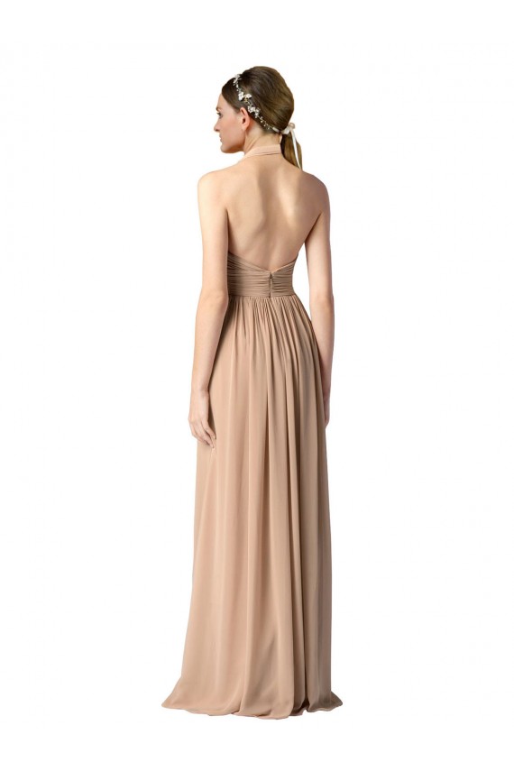 Discount Halter V-Neck A-Line Chiffon Bridesmaid Dress with Shirred Skirt UK