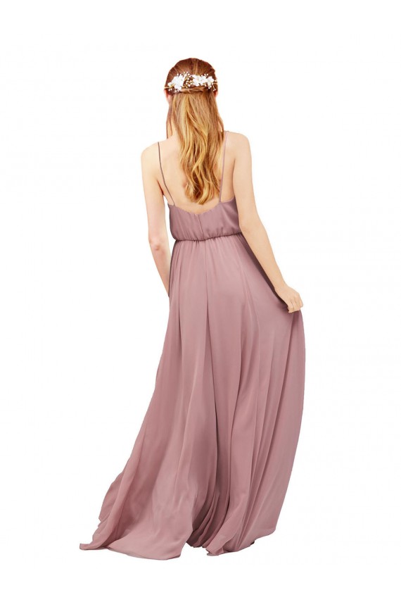 Discount Long Chiffon Bridesmaid Dress with Spaghetti Strap Bodice UK