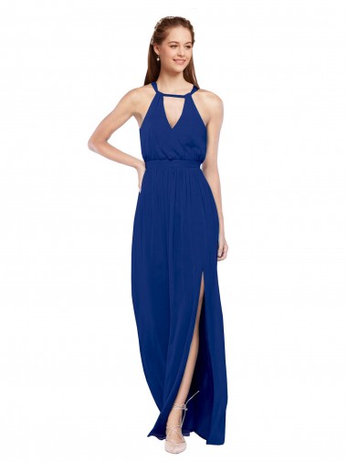 Discount High Keyhole Neck Long Chiffon Bridesmaid Dress with Slit UK