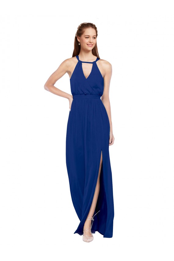 Discount High Keyhole Neck Long Chiffon Bridesmaid Dress with Slit UK