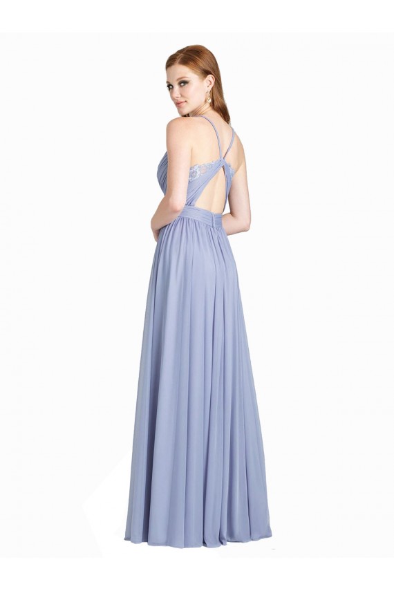 Discount Ruched Criss Over Bodice Chiffon Bridesmaid Dress with Lace Open Back UK
