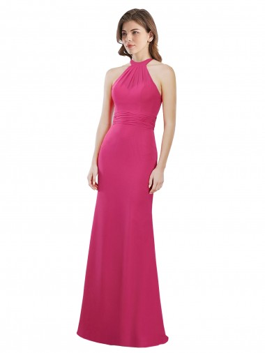 Discount Slim A-Line Long Chiffon Bridesmaid Dress with Strappy Back UK