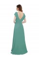 Discount Full Length Chiffon Bridesmaid Dress with Ruffled Cap Sleeves and Side Slit UK