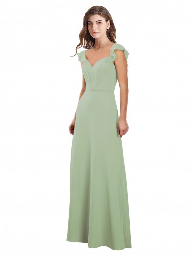 Discount Draped Sweetheart Chiffon Bridesmaid Dress with Ruffled Cap Sleeves UK