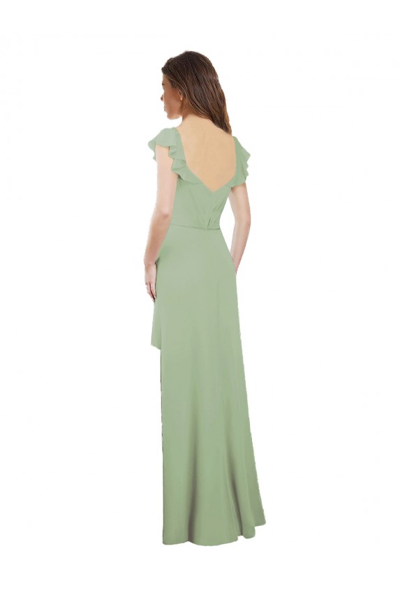 Discount Draped Sweetheart Chiffon Bridesmaid Dress with Ruffled Cap Sleeves UK