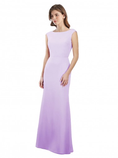 Discount Chiffon Column Bridesmaid Dress with High Round Neckline and Cap Sleeves UK