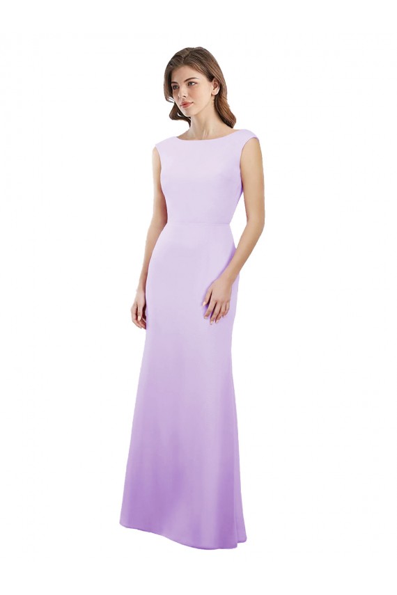 Discount Chiffon Column Bridesmaid Dress with High Round Neckline and Cap Sleeves UK