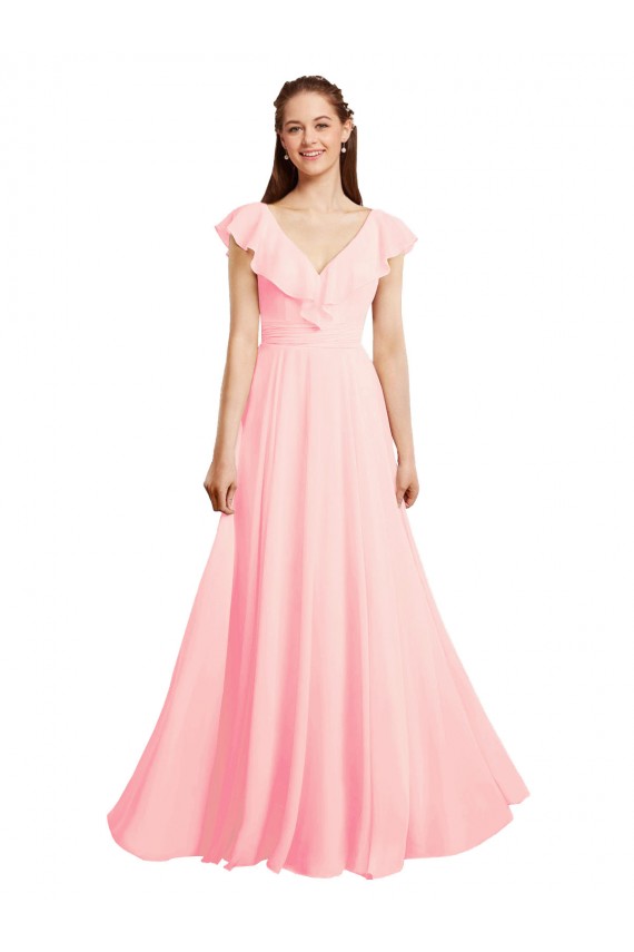 Discount Chiffon A-Line Dress with Full Circle Skirt and Gathered Waistband UK