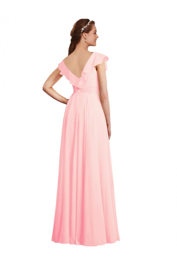Discount Chiffon A-Line Dress with Full Circle Skirt and Gathered Waistband UK
