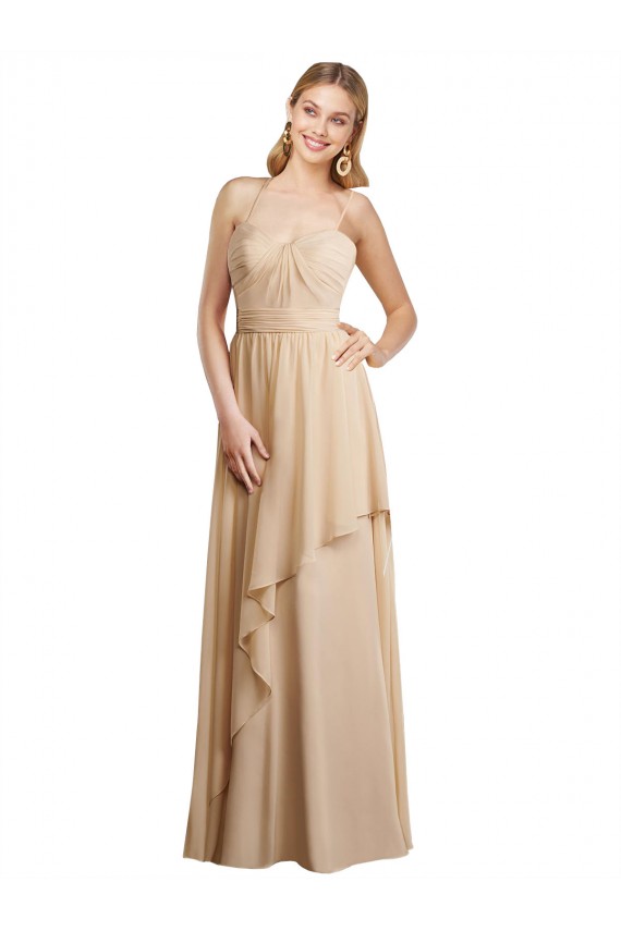 Discount Draped Long Chiffon A-Line Dress with Cascading Ruffles UK