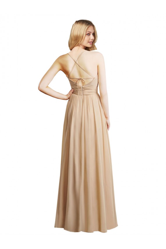Discount Draped Long Chiffon A-Line Dress with Cascading Ruffles UK