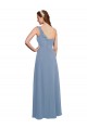 Discount Single Shoulder Strap Long Chiffon Bridesmaid Dress with Cascading Ruffles UK