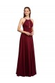 Discount Long A-Line Halter Neck Chiffon Bridesmaid Dress with Draped Bodice UK
