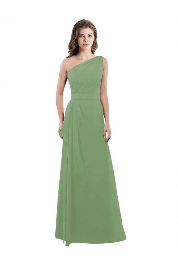 Discount One Shoulder Chiffon Bridesmaid Dress with Pleats and Side Slit UK