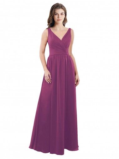 Discount Long Chiffon A-Line Bridesmaid Dress with V-Neck Wrap Bodice UK