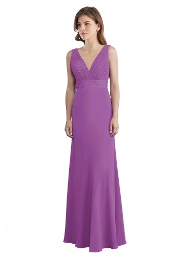 Discount V-Shaped Neckline Long Chiffon Bridesmaid Dress with Cascading Ruffles Back UK