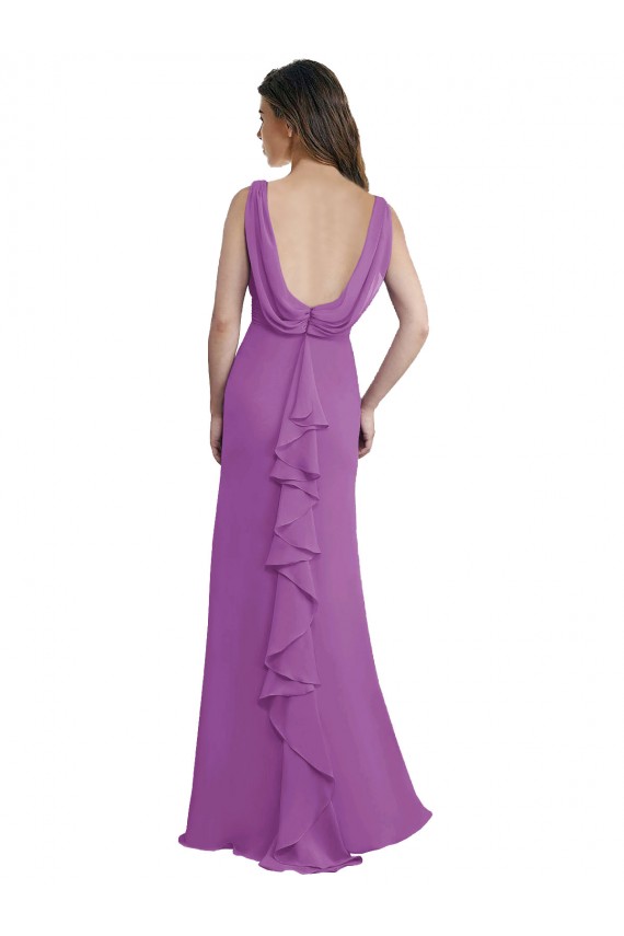 Discount V-Shaped Neckline Long Chiffon Bridesmaid Dress with Cascading Ruffles Back UK