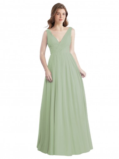 Discount V-Neck A-Line Long Chiffon Bridesmaid Dress with Draped Bodice UK