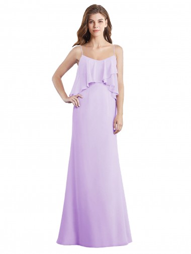 Discount Scoop Neck Long Chiffon Bridesmaid Dress with Cross Over Neckline Flounce UK