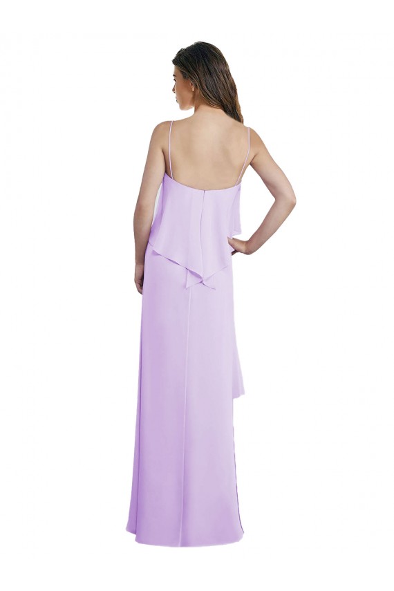 Discount Scoop Neck Long Chiffon Bridesmaid Dress with Cross Over Neckline Flounce UK