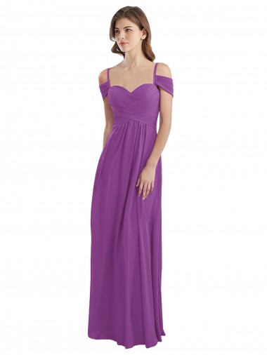 Discount Cold Shoulder Long Chiffon Bridesmaid Dress with Ruching Details UK