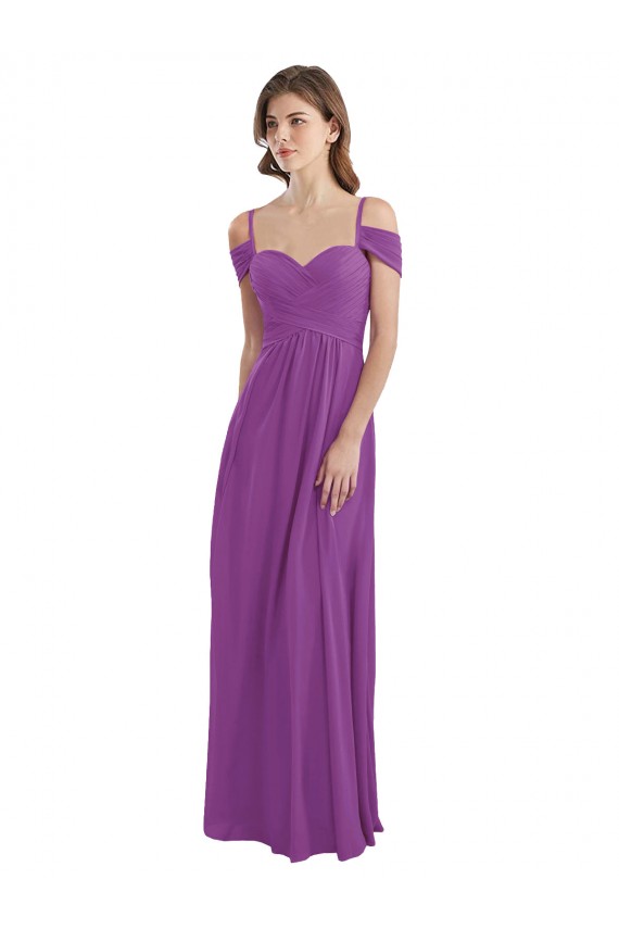 Discount Cold Shoulder Long Chiffon Bridesmaid Dress with Ruching Details UK
