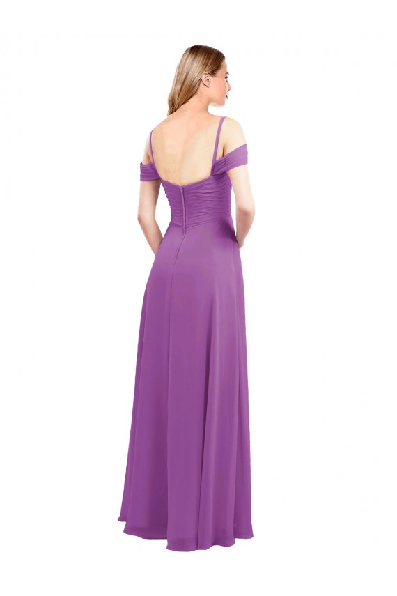 Discount Cold Shoulder Long Chiffon Bridesmaid Dress with Ruching Details UK