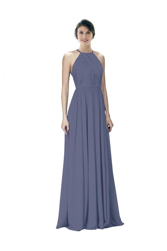 Discount Halter Neck Ruched Bodice Chiffon Bridesmaid Dress UK