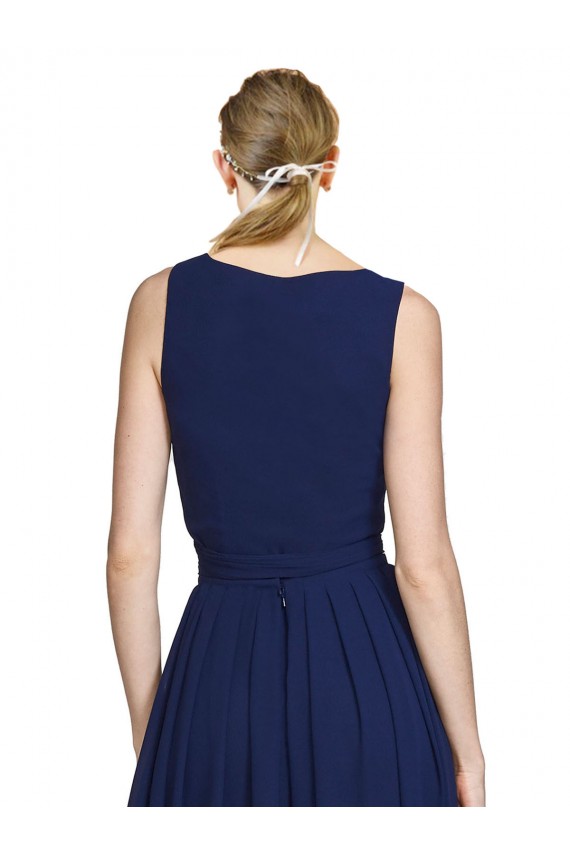 Discount V-Neck Ruched Chiffon Bridesmaid Dress with Waistband UK