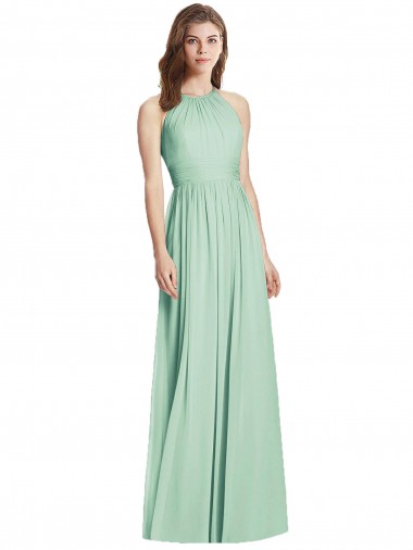 Discount Cutout Open Back Shirred Halter Maxi Bridesmaid Dress UK