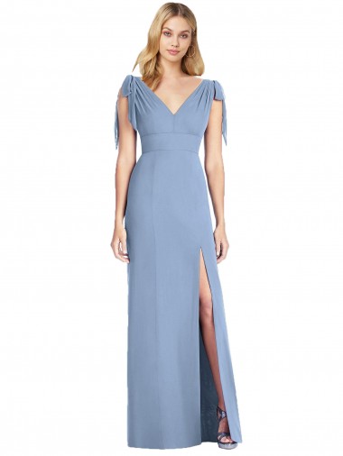 Discount Bow-Shoulder Sleeveless Deep V-Back Mermaid Bridesmaid Dress UK