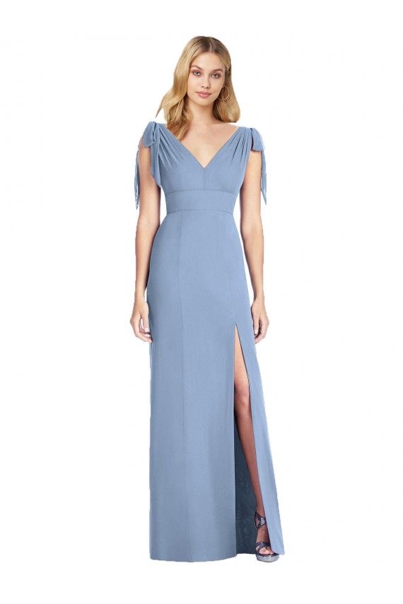 Discount Bow-Shoulder Sleeveless Deep V-Back Mermaid Bridesmaid Dress UK