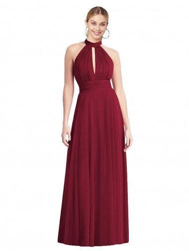 Discount High-Neck Open Back Shirred Halter Maxi Bridesmaid Dress UK