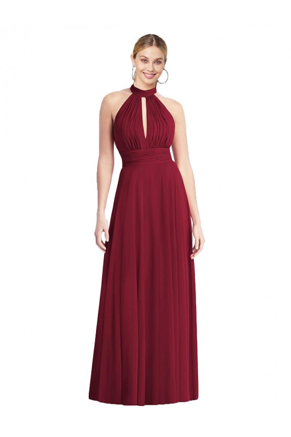 Discount High-Neck Open Back Shirred Halter Maxi Bridesmaid Dress UK