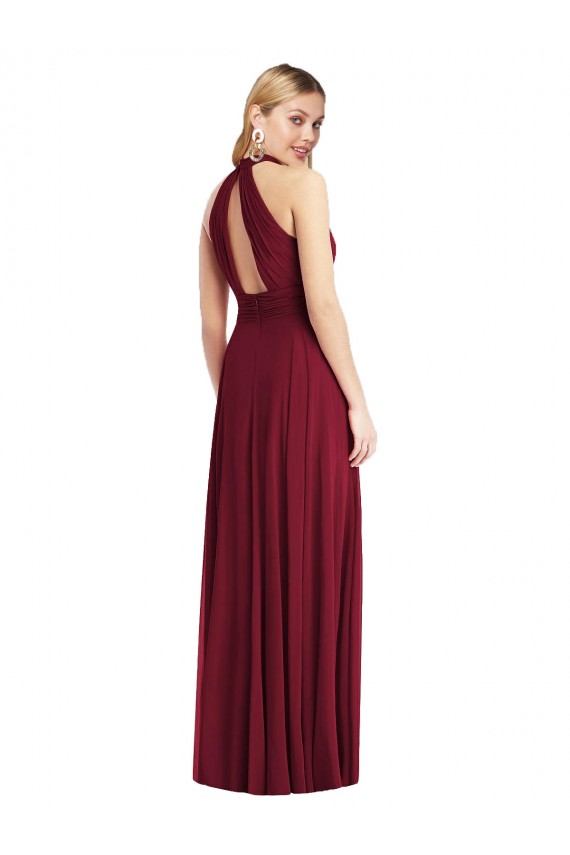 Discount High-Neck Open Back Shirred Halter Maxi Bridesmaid Dress UK
