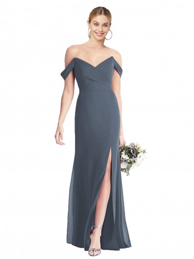 Discount Off the Shoulder Criss Cross Bodice Trumpet Chiffon Bridesmaid Dress UK