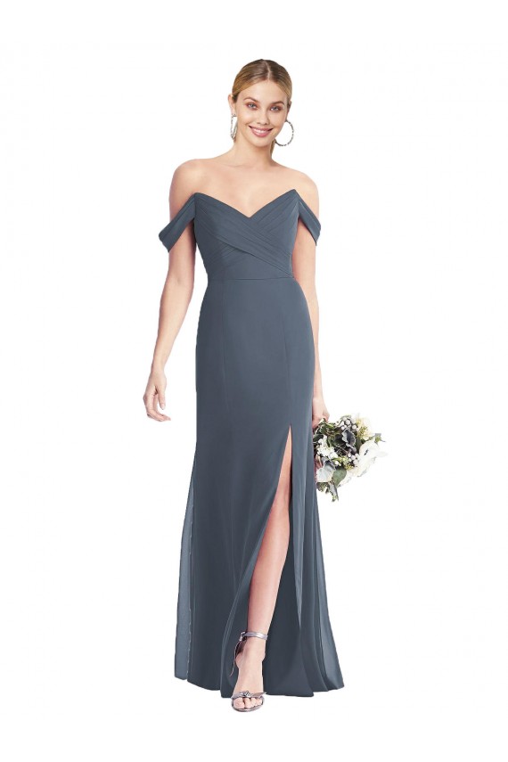 Discount Off the Shoulder Criss Cross Bodice Trumpet Chiffon Bridesmaid Dress UK