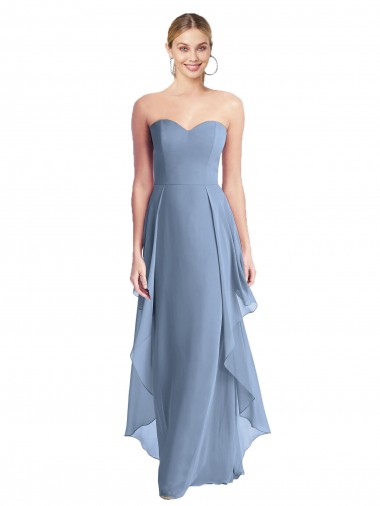 Discount Strapless Chiffon Bridesmaid Dress with Skirt Overlay UK