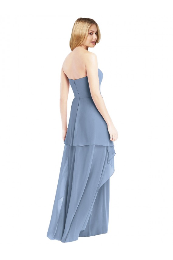 Discount Strapless Chiffon Bridesmaid Dress with Skirt Overlay UK