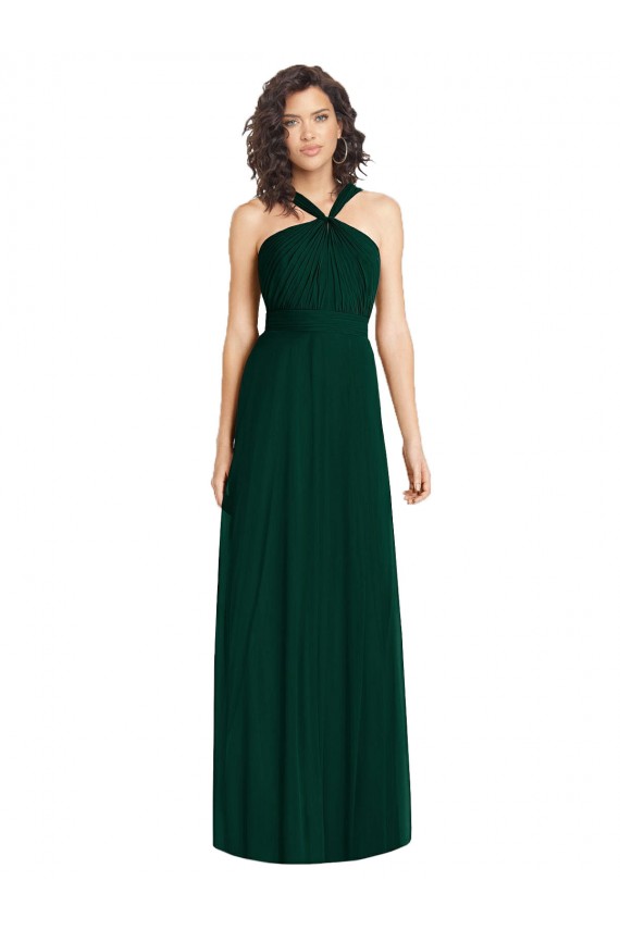 Discount Draped Halter Neck Long Chiffon Bridesmaid Dress with Low Back UK