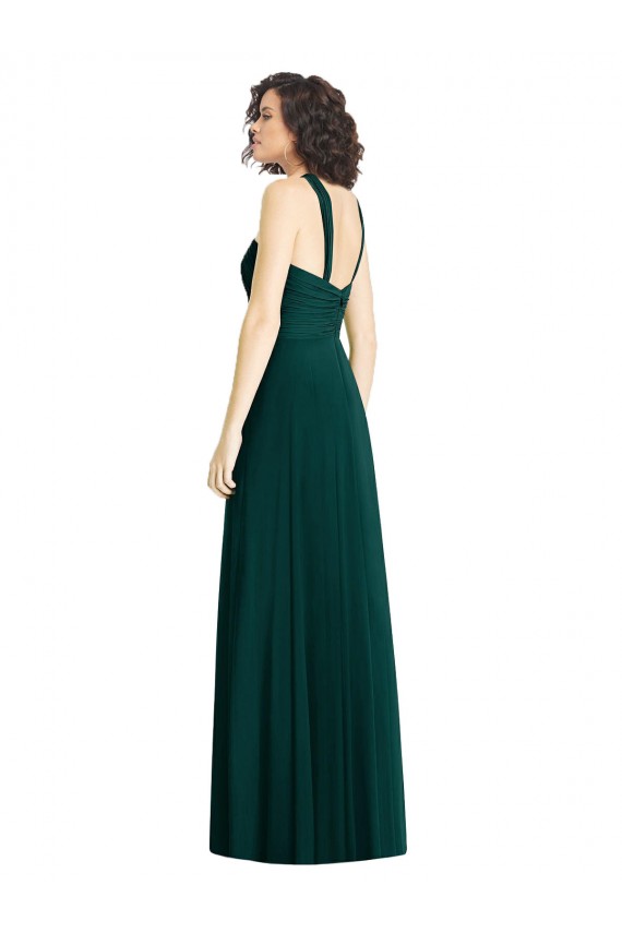 Discount Draped Halter Neck Long Chiffon Bridesmaid Dress with Low Back UK