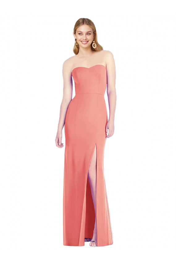 Discount Strapless Chiffon Trumpet Bridesmaid Dress with Front Slit UK