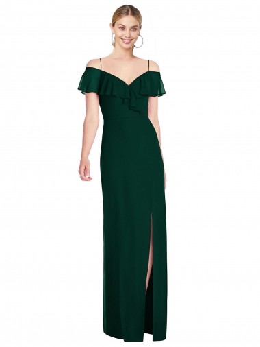 Discount Ruffled Cold-Shoulder Maxi Chiffon Bridesmaid Dress UK