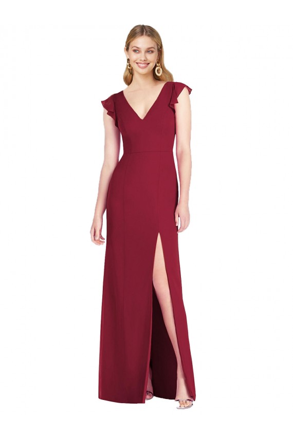 Discount Ruffled Sleeves Mermaid Chiffon Bridesmaid Dress with Front Slit UK