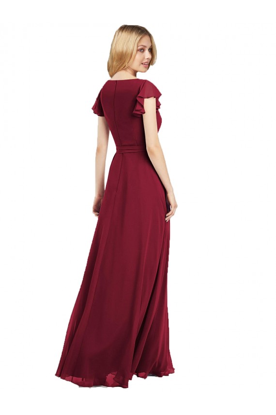 Discount Flutter Sleeves Faux Wrap Chiffon Bridesmaid Dress UK