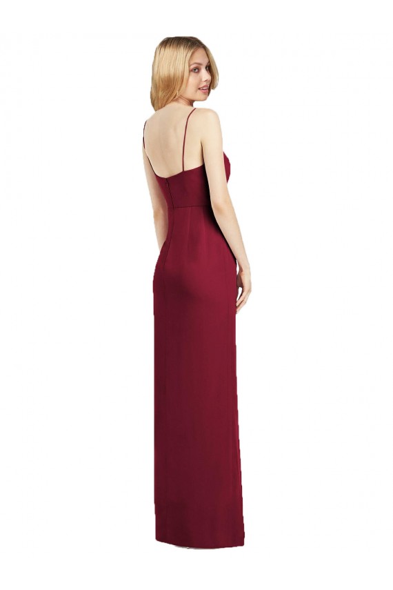 Discount Spaghetti Strap Draped Skirt Chiffon Bridesmaid Dress with Front Slit UK