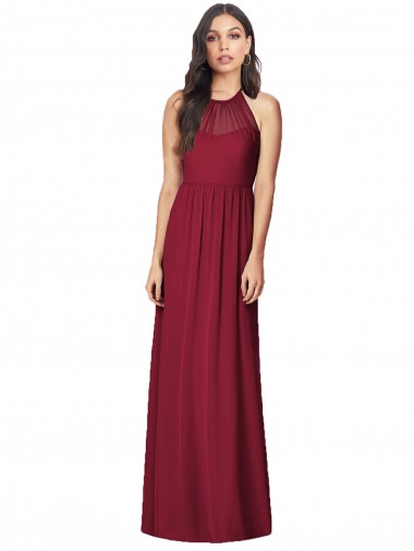Discount Halter Neck Full-Length Shirred Chiffon Bridesmaid Dress UK